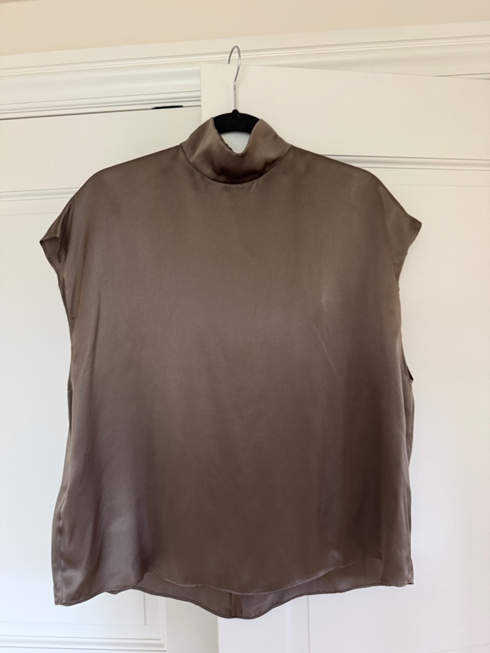 Mango satin high neck sleeveless silk blouse in brown